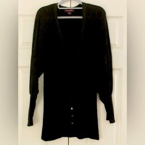Black Button Down V-Neck Sweater With Gold Metallic Threads~Large~EUC